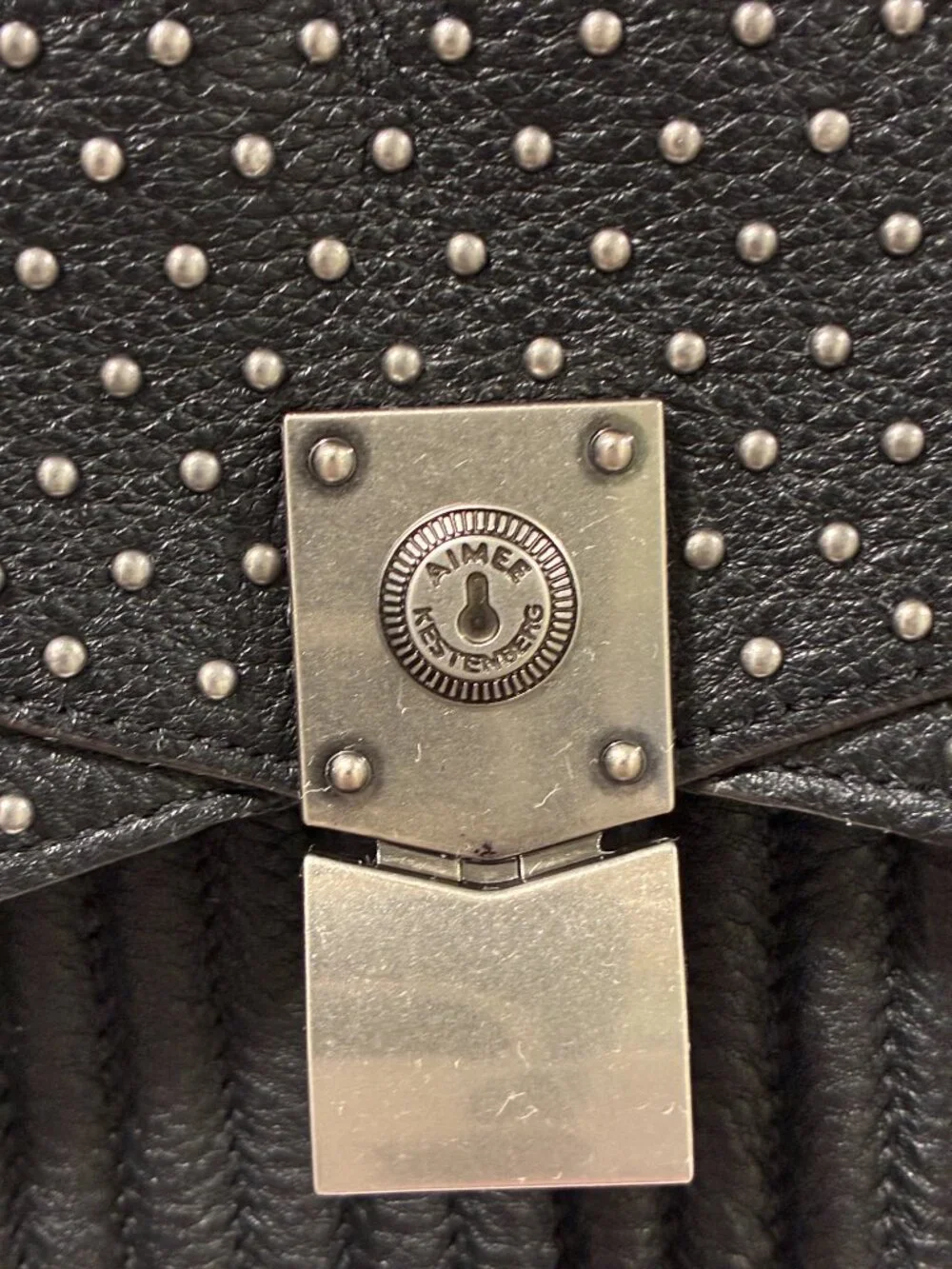 Studded Black Leather Shoulder Bag - Women